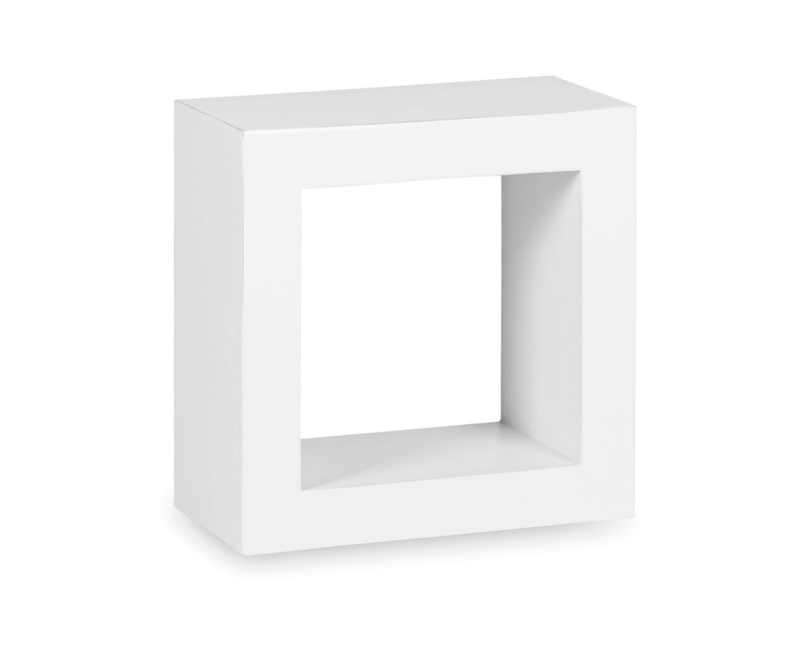 Levně Estila Stylová moderní nástěnná polička Blanc čtvercového tvaru z masivního dřeva mindi bílé barvy 40cm