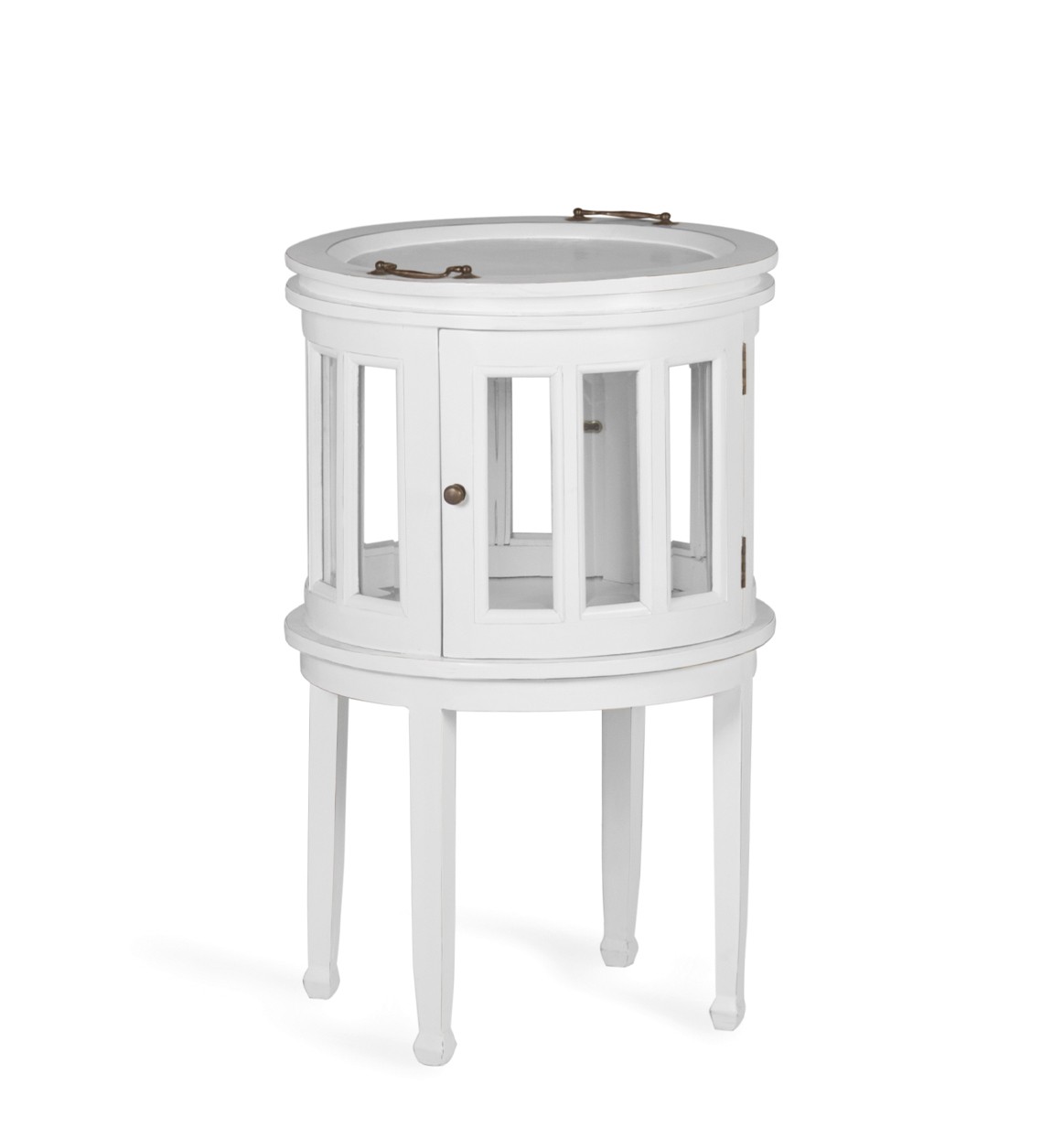 Estila Luxusní kulatý barový stolek Blanc s odnímatelným podnosem z masivního dřeva mindi bílé barvy 78cm