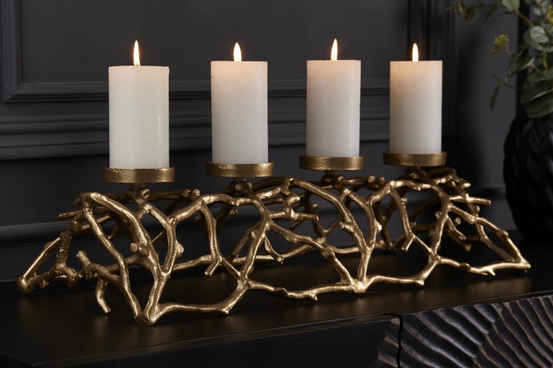 Levně Estila Designový svícen na čtyři svíce Cuerna ve zlaté barvě s konstrukcí z kovu 60cm