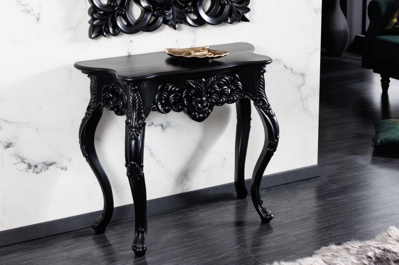 Levně Estila Luxusní konzolový stolek Muriel v barokním stylu černé barvy s ornamentálním vyřezáváním 85cm