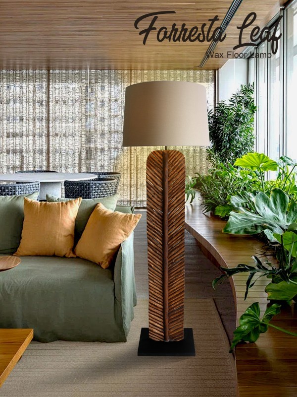 Estila Designová stojací lampa Elegia s přírodní hnědou podstavou a béžovým stínítkem 180cm