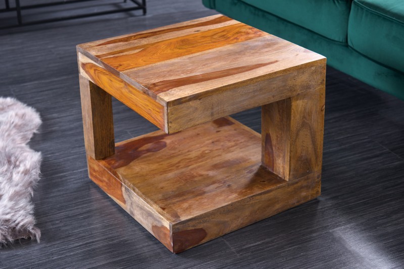 Levně Estila Designový čtvercový konferenční stolek Giant z masivního dřeva sheesham hnědé barvy 45cm