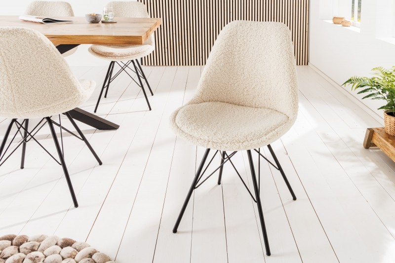 Levně Estila Moderní buklé jídelní židle Scandinavia bílá s černými nožičkami z kovu 86cm
