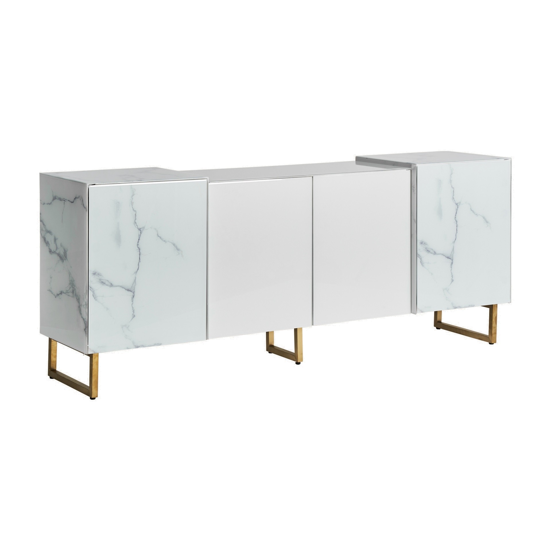 Estila Moderní luxusní příborník Neva Marble v provedení bílý mramor se čtyřmi dvířky a nožičkami ve zlaté barvě 200cm