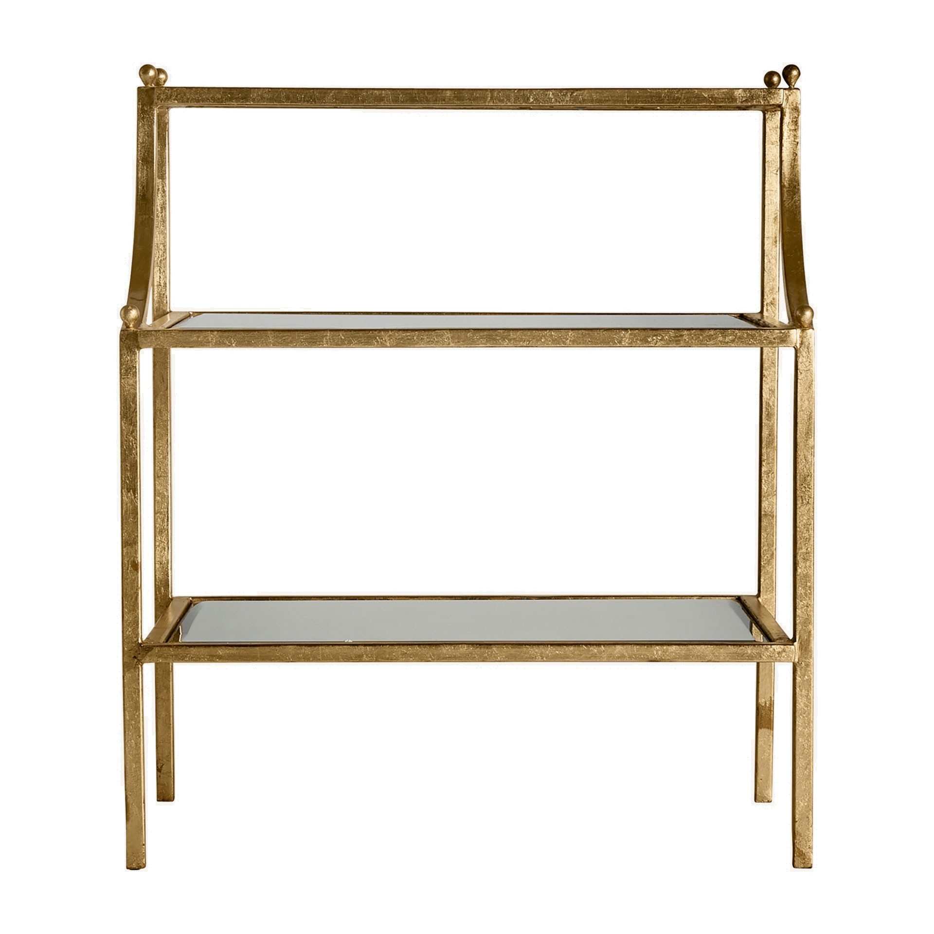 Estila Luxusní art-deco noční stolek Amuny s kovovou konstrukcí ve zlaté barvě s otevřenými poličkami 84cm