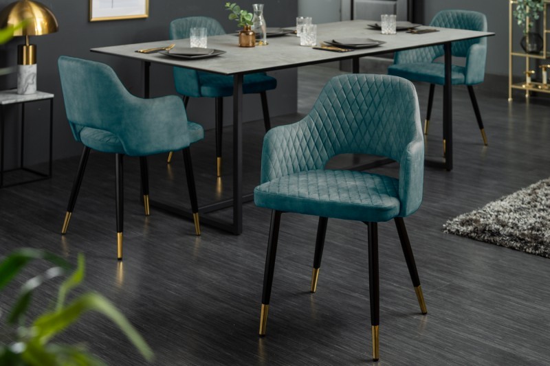 Levně Estila Moderní jídelní židle Decora petrolejově modrá sametová 81cm
