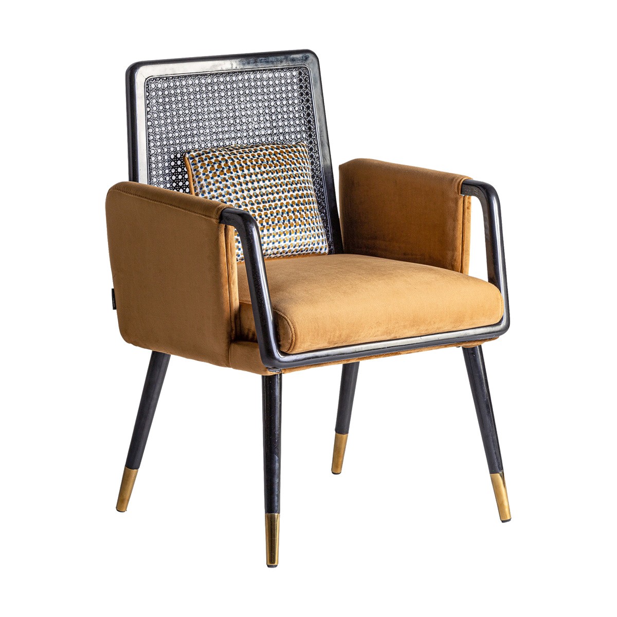 Levně Estila Art deco židle Brilon se zlatým sametovým čalouněním a černou konstrukcí ze dřeva 84cm