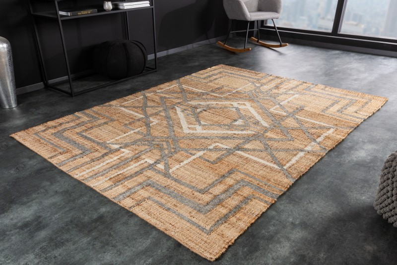 Levně Estila Moderní designový obdélníkový koberec Makalu béžové barvy s šedým geometrickým vzorem 230cm