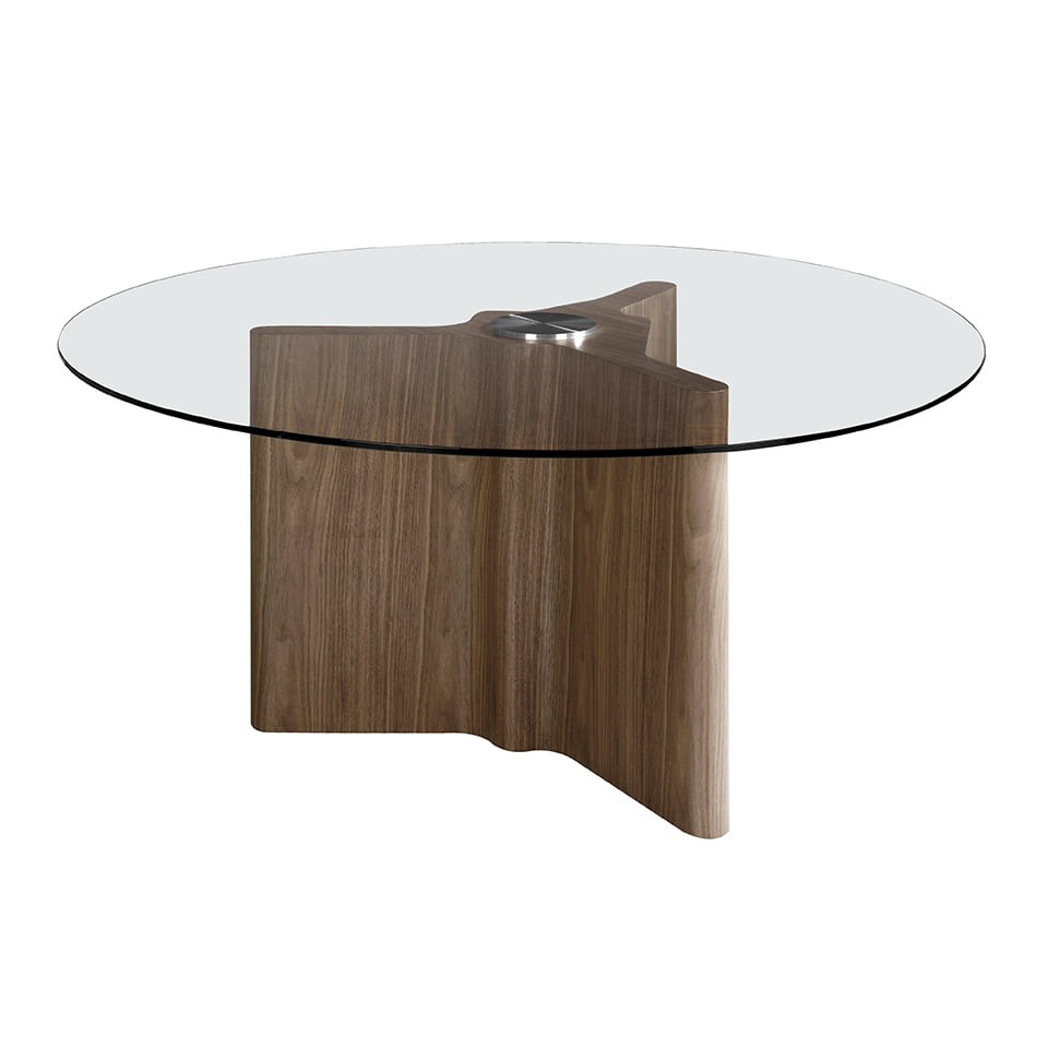 Estila Moderní kulatý jídelní stůl Vita Naturale ze dřeva a skla 180cm