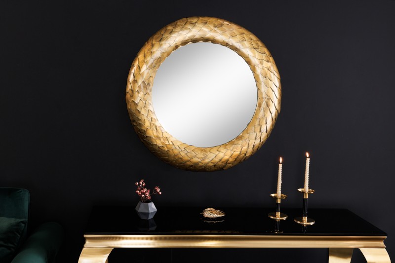 Levně Estila Antické kulaté nástěnné zrcadlo Rammstein s kovovým ozdobným rámem zlaté barvy 75cm