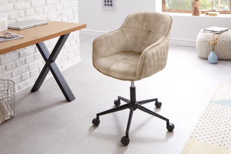Levně Estila Designová moderní kancelářská židle Tapiq s béžovým sametovým čalouněním na kolečkách 81-90cm