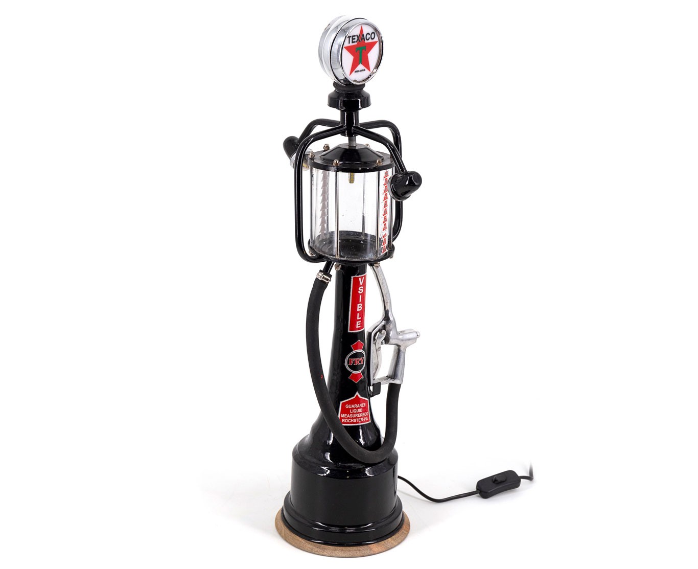 Levně Estila Designová retro stolní lampa Apoca černé barvy s dekorativní benzinovou pumpičkou 68cm