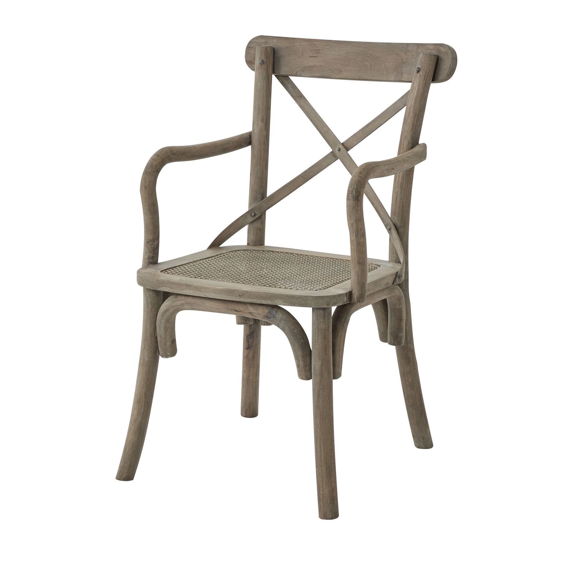 Estila Jídelní venkovská židle z kolekce Fratemporain v hnědo-šedé barvě s opěrkami a ratanovým výpletem 92cm