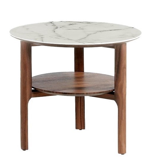Levně Estila Moderní kulatý příruční stolek Vita Naturale mramorový vzhled 60cm