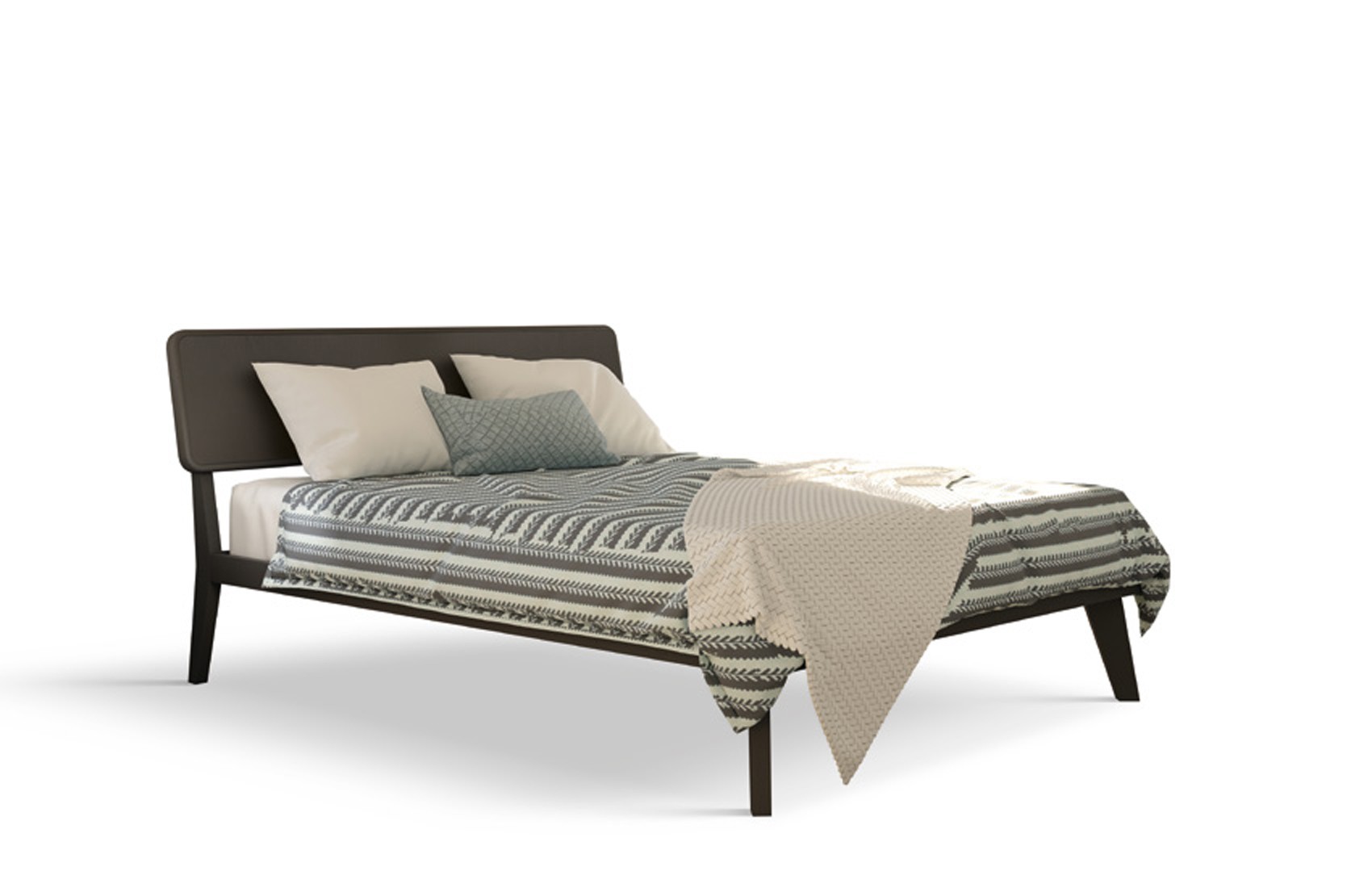 Estila Moderní masivní postel Beliasso v tmavě šedé barvě s podlouhlým dřevěným čelem s oblými hranami 160x200cm