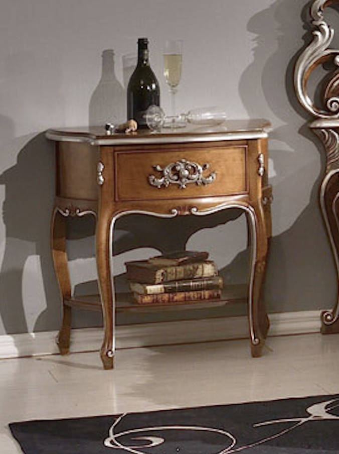 Levně Estila Rustikální masivní noční stolek Belladonna s vyřezávanými nožičkami a praktickou zásuvkou 69cm