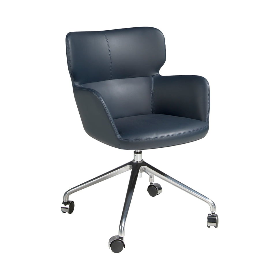 Levně Estila Kožená modrá kancelářská židle Forma Moderna na kolečkách 80cm