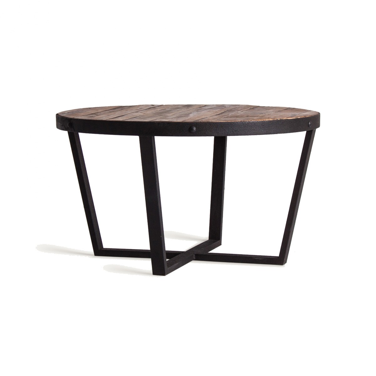 Estila Industriální kulatý konferenční stolek Houston z kovu a masivního dřeva 80cm