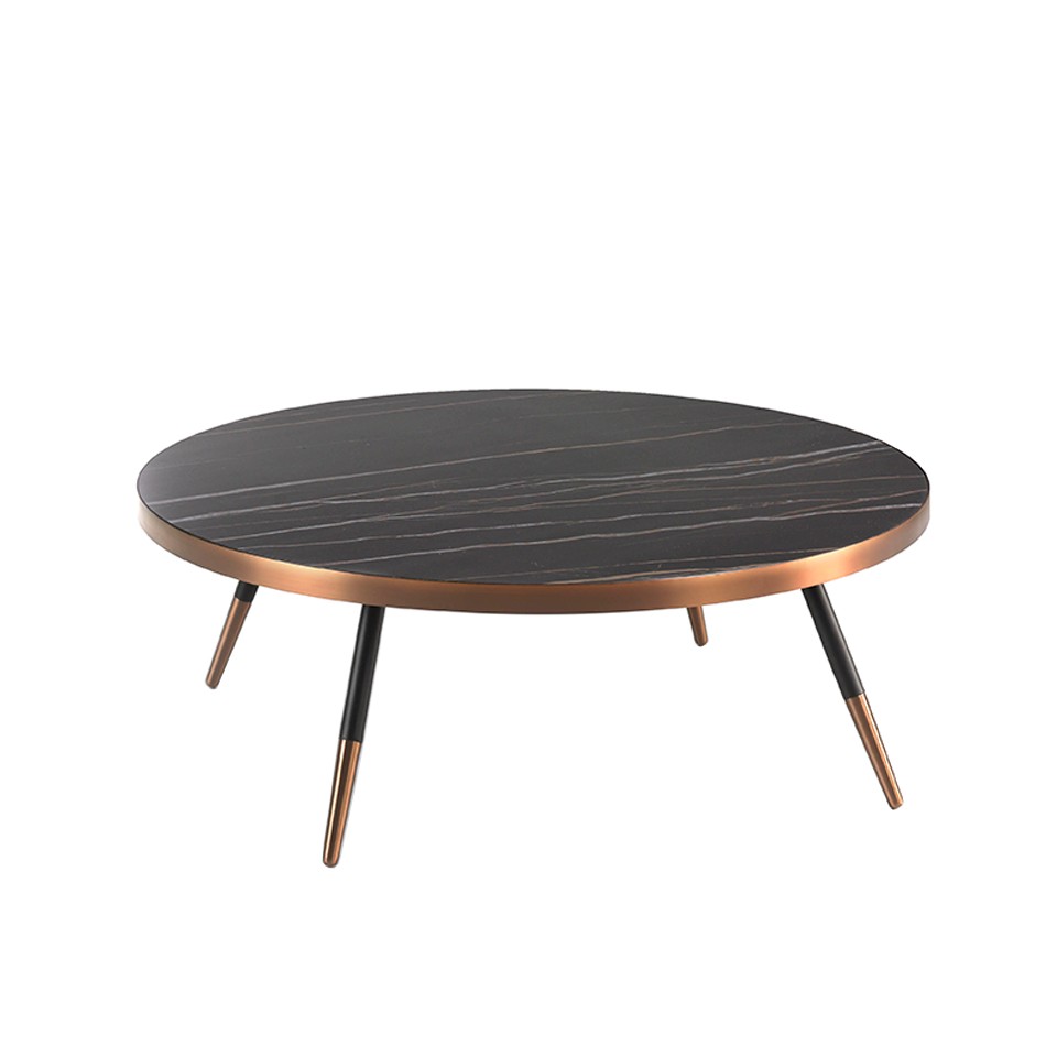 Levně Estila Art deco kulatý konferenční stolek Forma Moderna černý mramor 90cm
