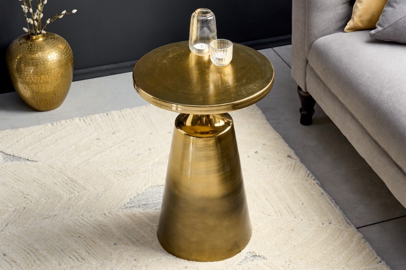 Levně Estila Art deco kulatý příruční stolek Nalia zlaté barvy s konstrukcí z kovu 40cm
