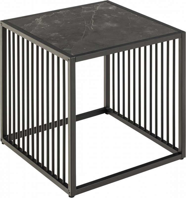 Levně Estila Industriální designový příruční stolek Industria Marbleux s černou kovovou konstrukcí a mramorovou deskou 40cm
