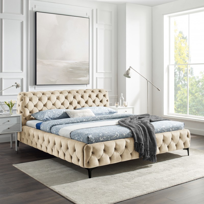 Levně Estila Elegantní chesterfield manželská postel Modern Barock se sametovým krémovým čalouněním 180x200
