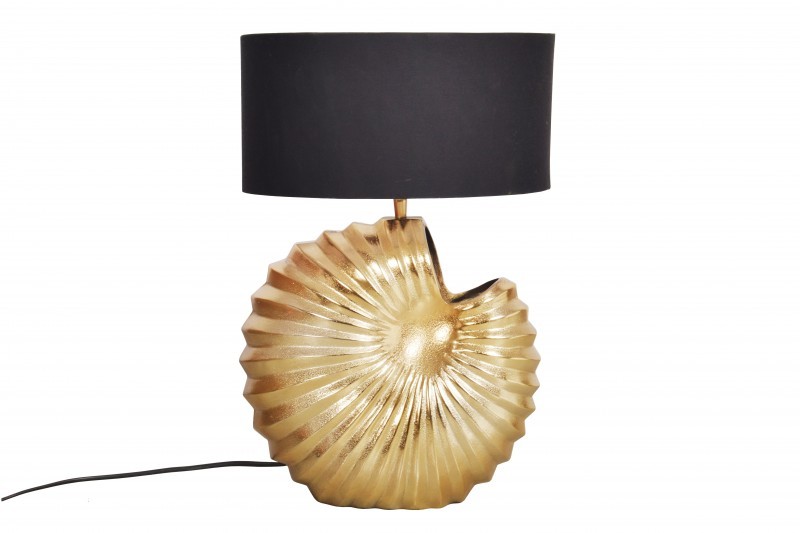 Levně Estila Designová stolní lampa Alexa v art deco stylu se zlatou podstavou a černým kulatým stínítkem 63cm