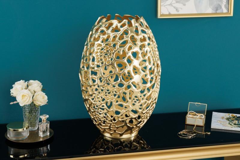 Levně Estila Dizajnová art deco váza Hoja zlatej farby s konštrukciou z kovu 50cm