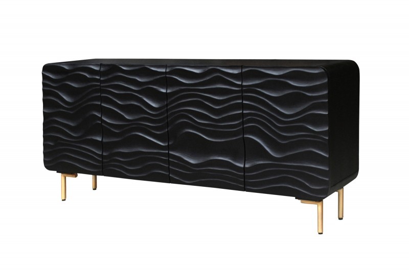 Levně Estila Art-deco komoda Lagoon černá s vlnovitým vzorem 160cm