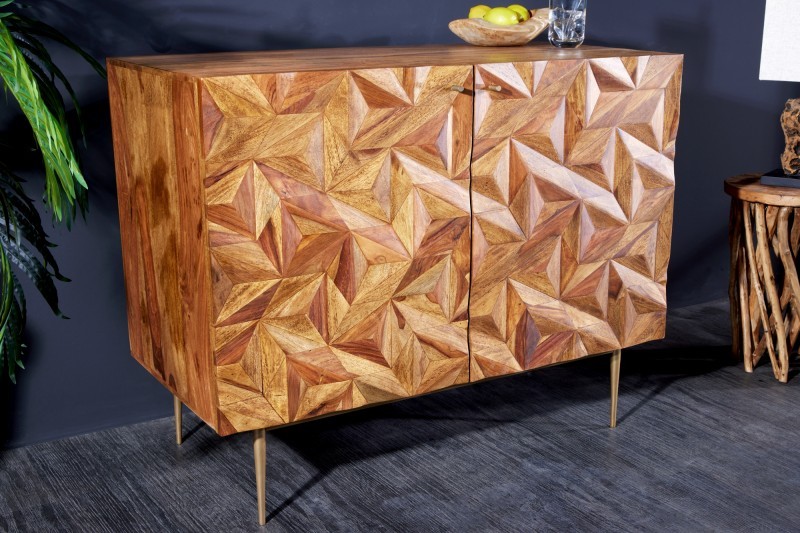 Estila Art deco masivní barová skříňka Sovoy ze dřeva sheesham hnědé barvy se zlatými nožičkami 90cm