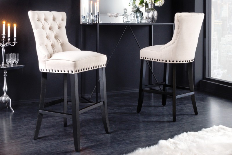 Estila Elegantní barová židle Modern Barock se světlým béžovým potahem a designovým prošíváním 74cm