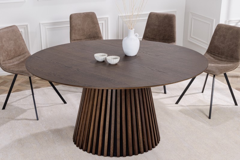 Levně Estila Moderní jídelní stůl Davidson ze dřeva kulatý tmavě hnědý dub 120cm