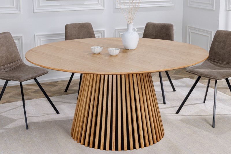 Levně Estila Moderní jídelní stůl Davidson ze dřeva kulatý hnědý dub 120cm