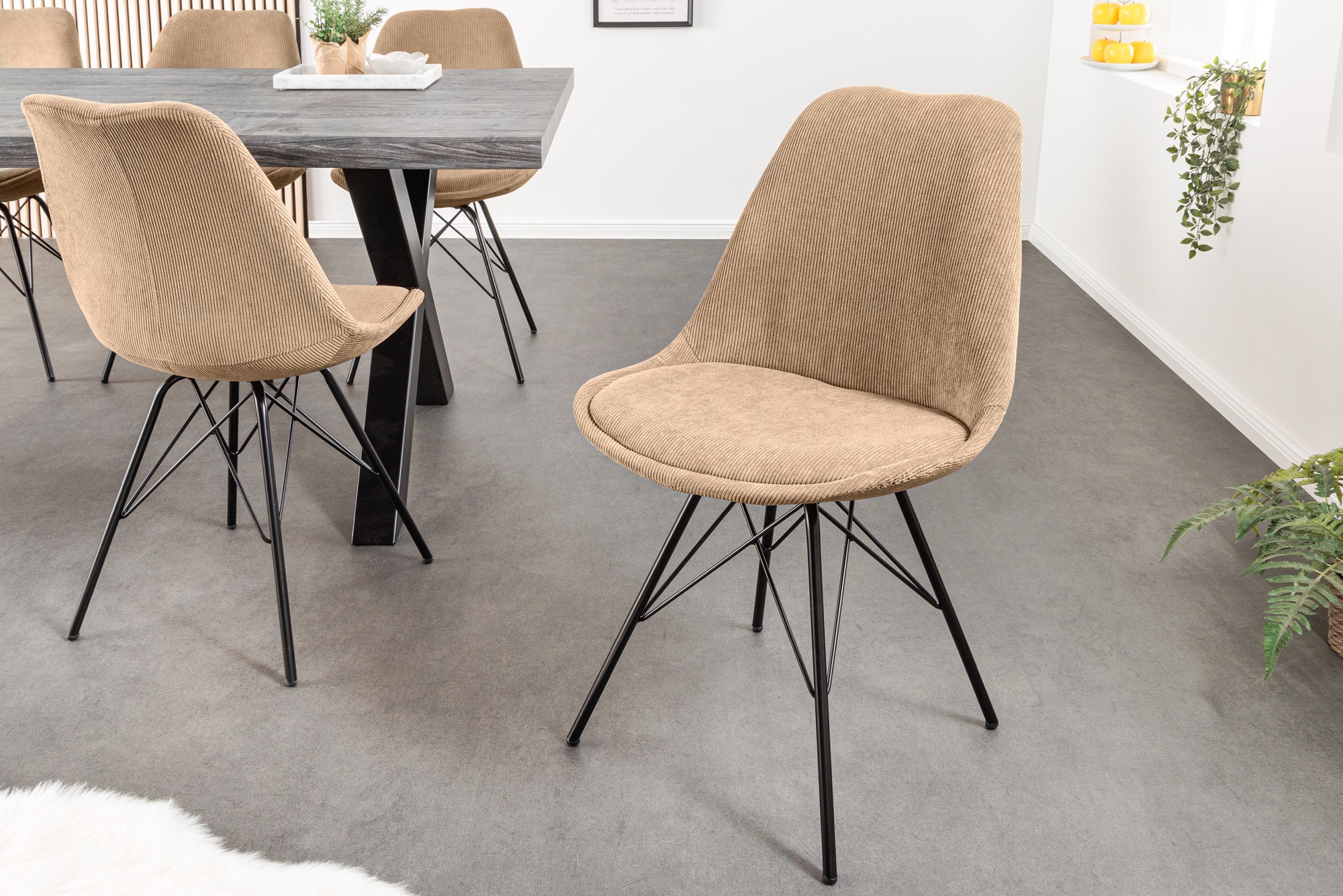 Levně Estila Moderní designová židle Scandinavia se manšestrovým čalouněním v ovesné barvě