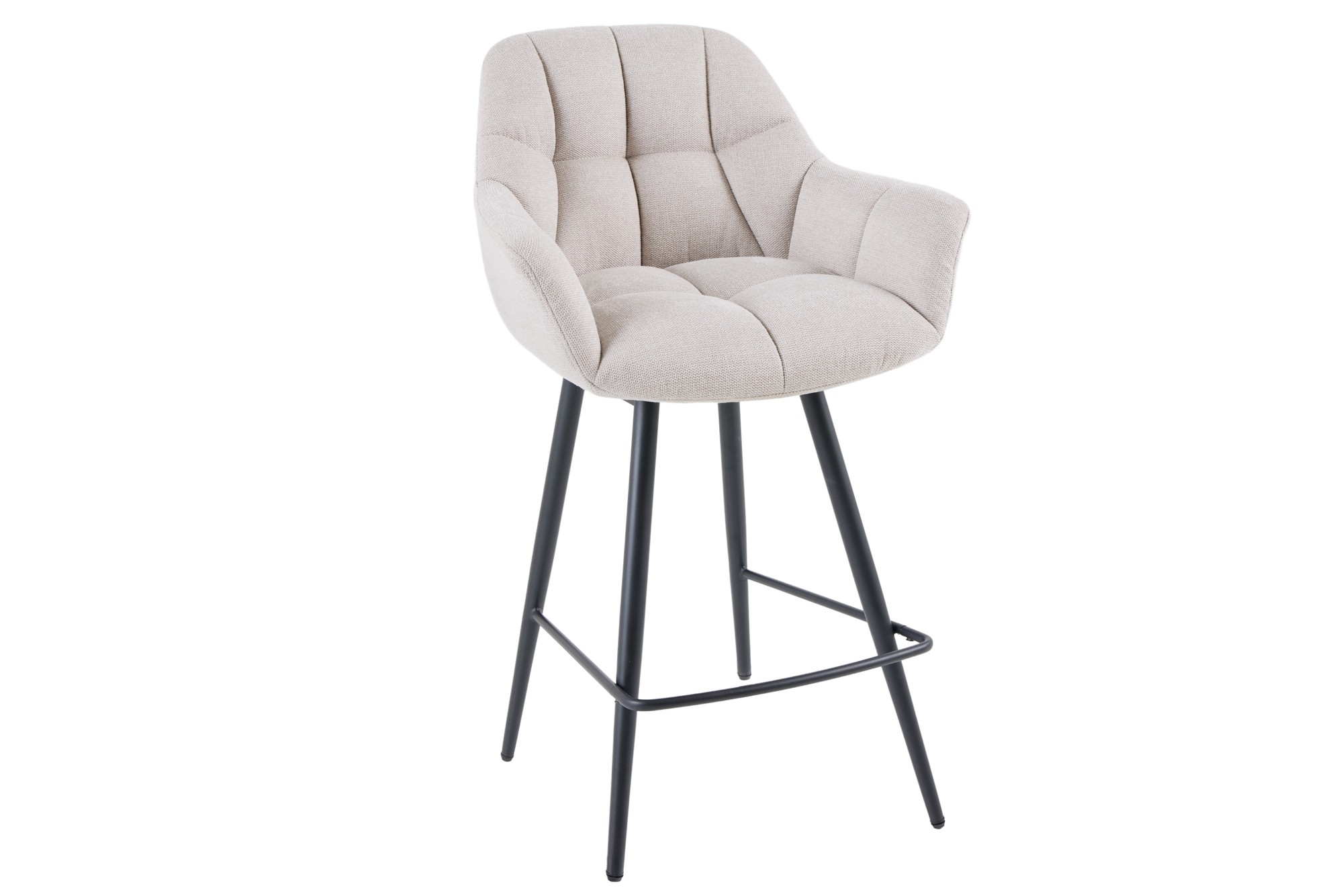 Levně Estila Designová otoční barová židle Mariposa s béžovým potahem a černými kovovými nožičkami v industriálním stylu 106 cm