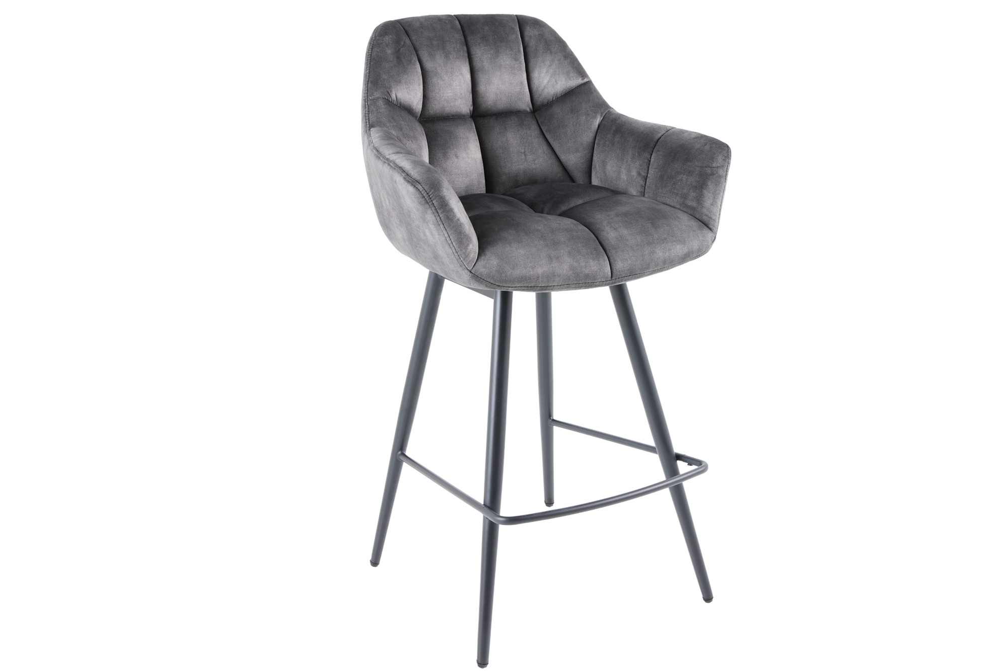Estila Designová industriální otočná barová židle Mariposa s prošívaným sametovým potahem a kovovými nožičkami šedá 106 cm