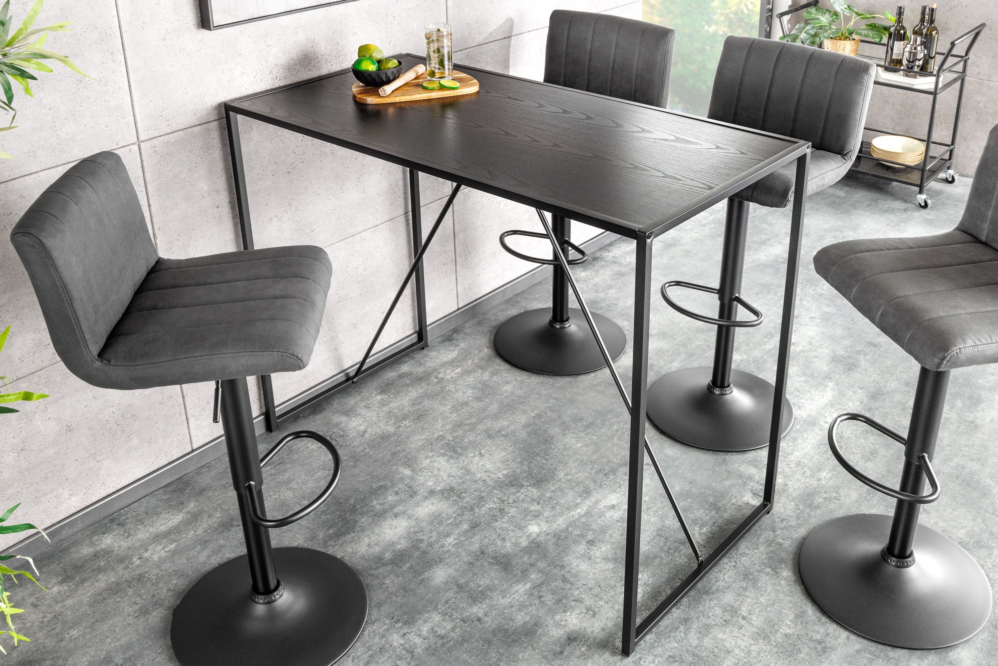 Levně Estila Moderní barový stůl Industria negra s dřevěnou vrchní deskou a kovovými nožičkami v industriálním stylu černá 120 cm
