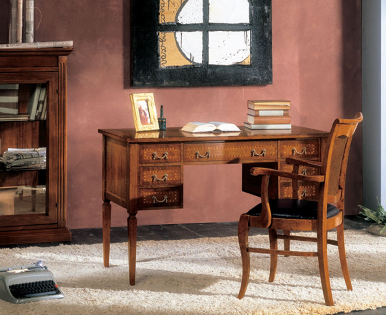 Estila Luxusní rustikální pracovní židle Selest z masivního dřeva v hnědé barvě s čalouněním 92 cm