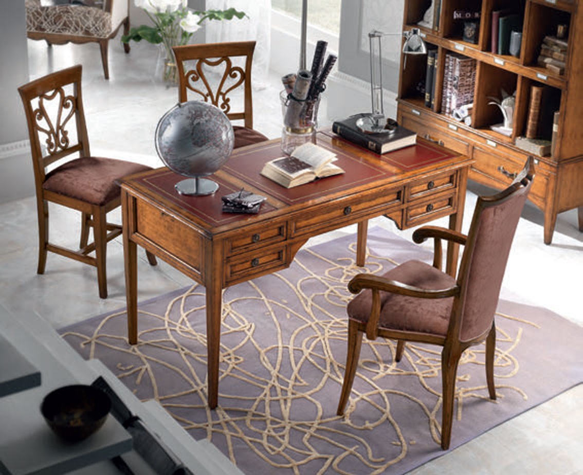 Levně Estila Luxusní rustikální pracovní stůl Lasil z masivního dřeva v hnědé barvě a pěti zásuvkami 142 cm