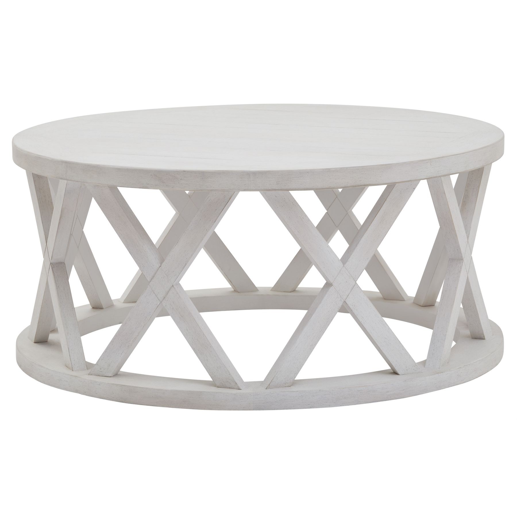 Levně Estila Luxusní kulatý konferenční stolek Laticia Blanca s dekorativní konstrukcí ve venkovském stylu bílé barvy 100 cm