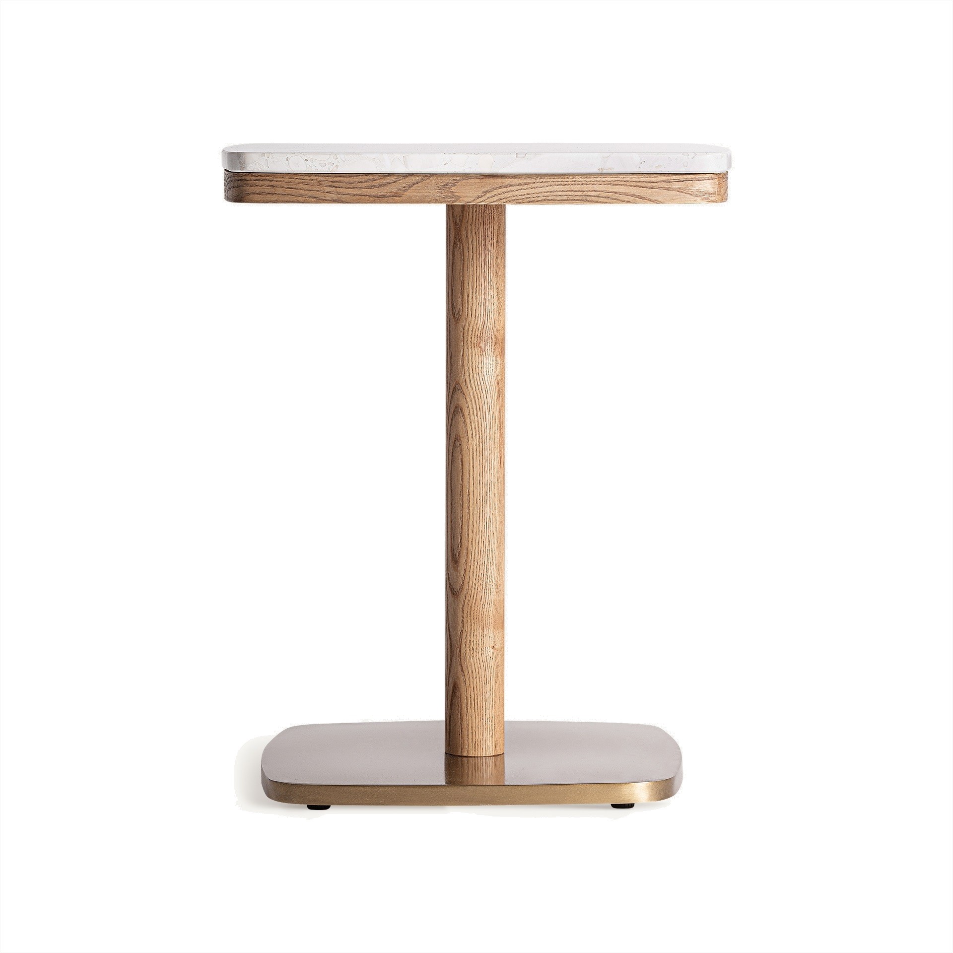 Estila Luxusní příruční stolek Barris v art deco stylu s hnědou dřevěnou podstavou a šedou terrazzo deskou 54 cm