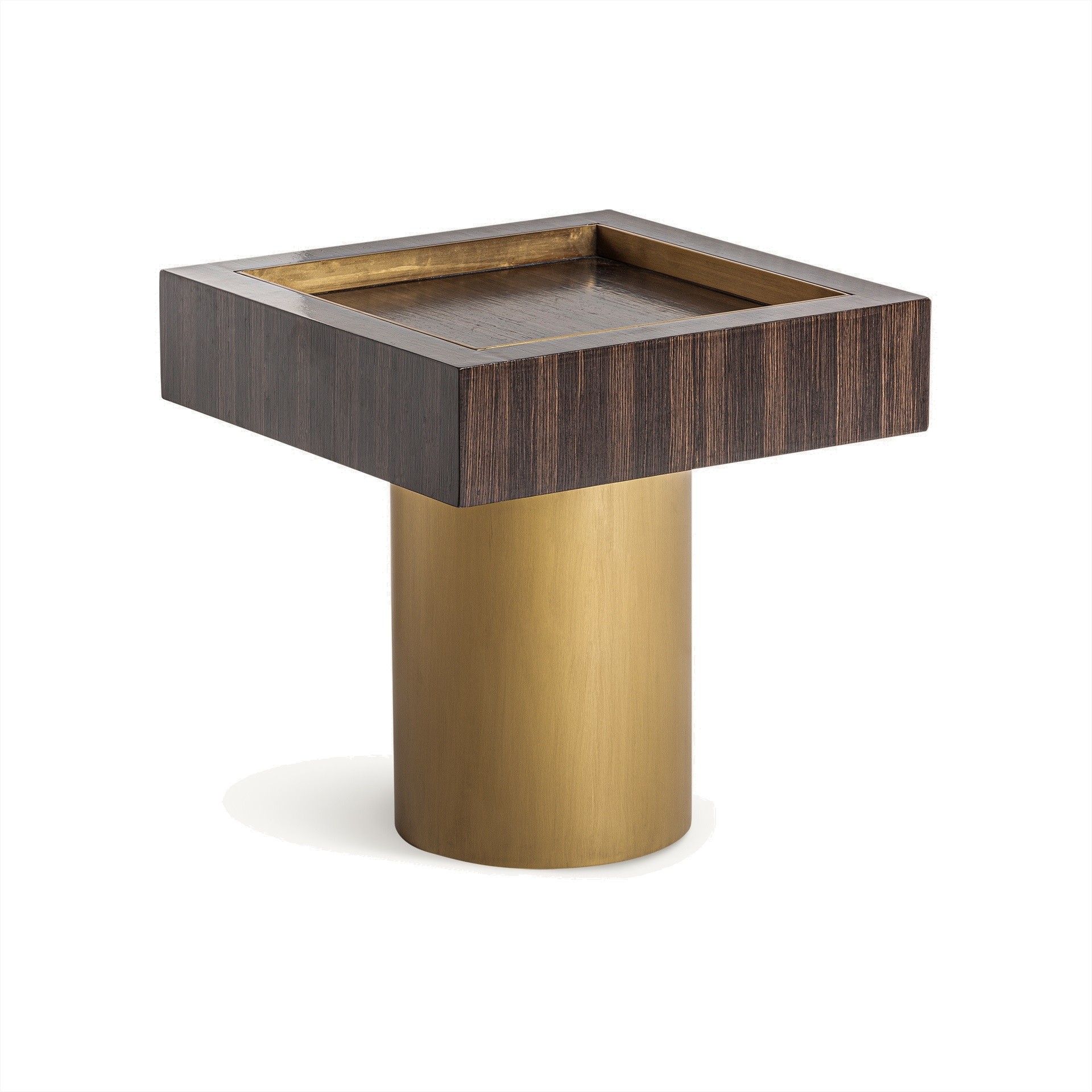 Levně Estila Designový příruční stolek Lea v art deco stylu v čokoládové hnědé barvě se zlatou kovovou podstavou s glamour nádechem 53 cm
