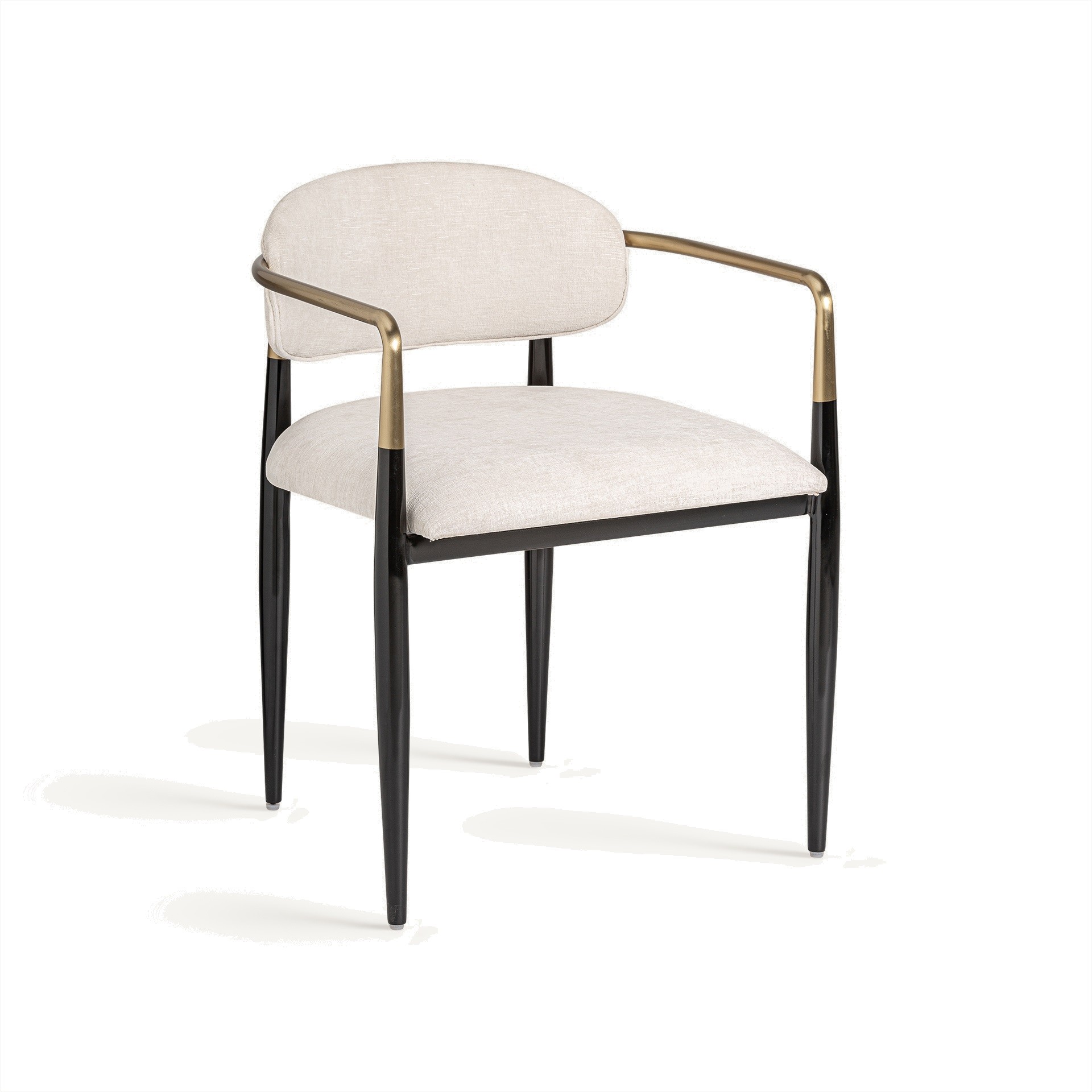 Estila Luxusní art-deco jídelní židle Marinna s černou konstrukcí se zlatými prvky a bílým čalouněním 54 cm