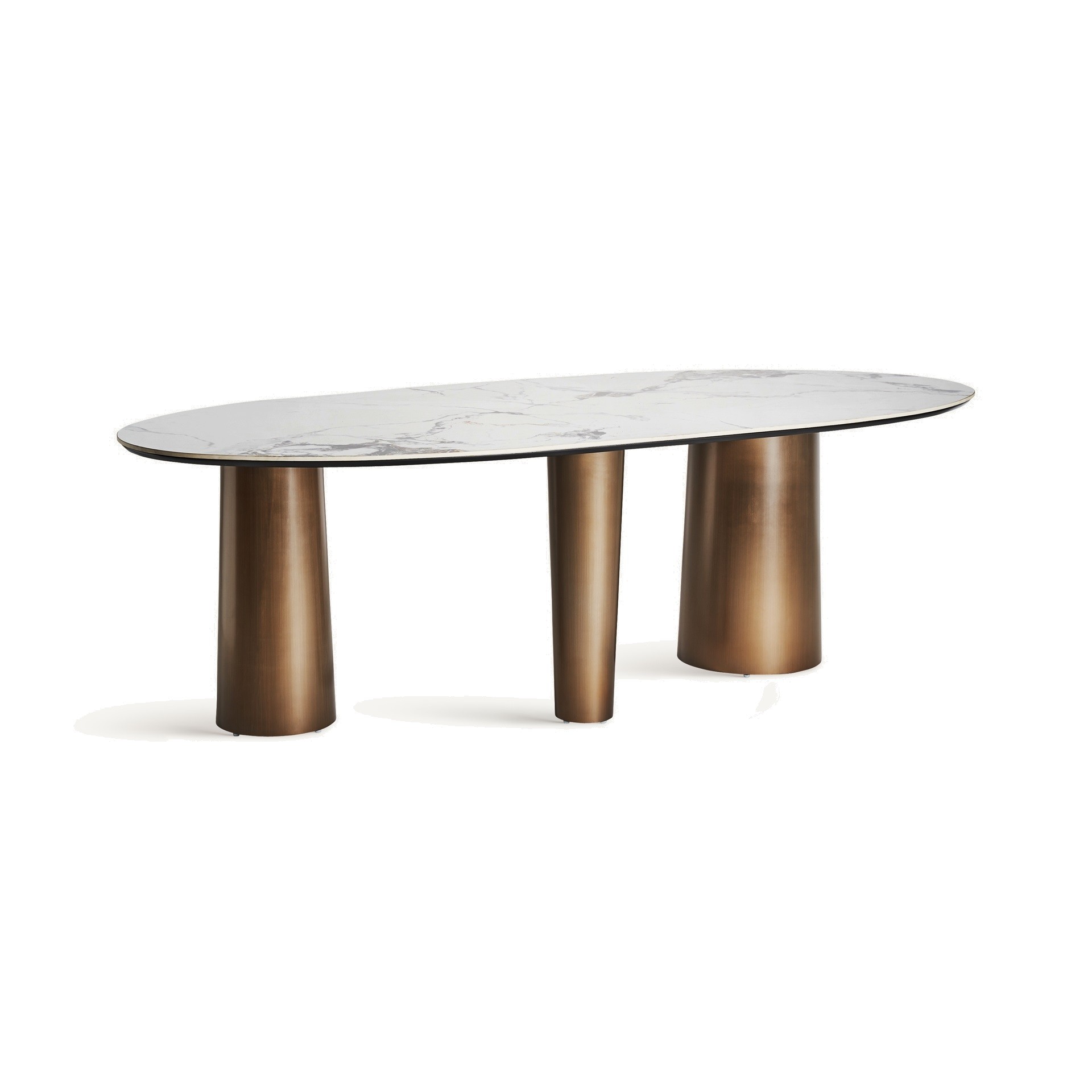 Levně Estila Luxusní oválný jídelní stůl Marinna v art deco stylu s asymetrickými zlatýma nohama a bílou mramorovou deskou 240 cm