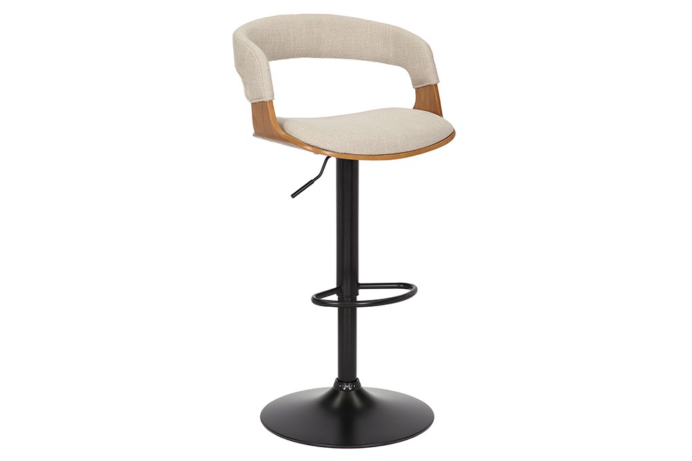 Levně Estila Designová retro otočná barová židle Norwich se světlým béžovým čalouněním a výškově nastavitelnou nohou 58 cm