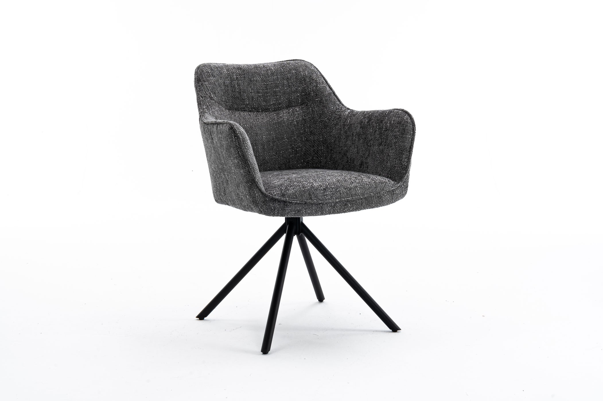 Levně Estila Moderní designová otočná židle Kristal Graphite s tmavým šedým čalouněním a kovovými nožičkami 80 cm