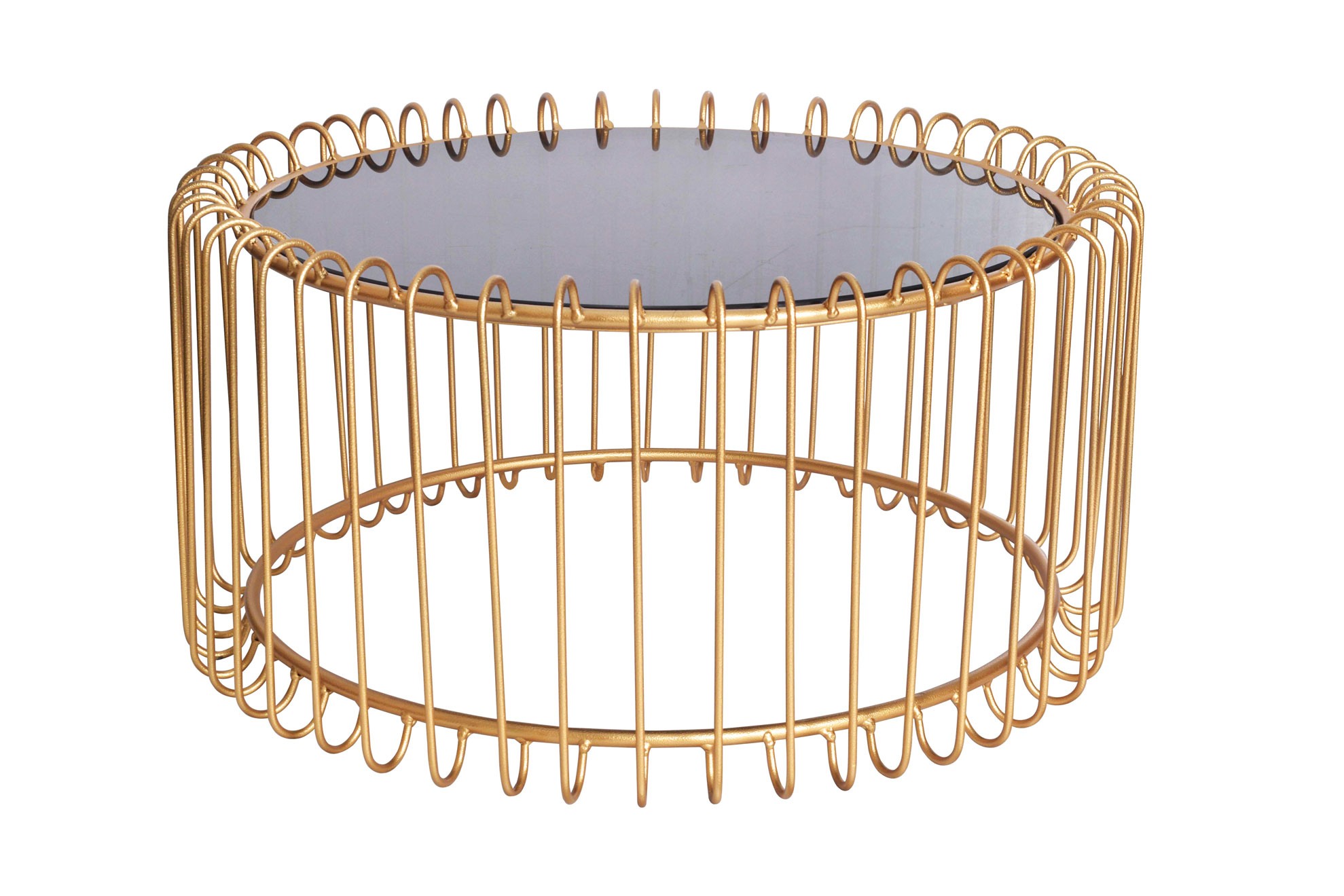 Levně Estila Art deco kulatý konferenční stolek Esme se zlatou klecí konstrukcí a černou skleněnou vrchní deskou 60 cm