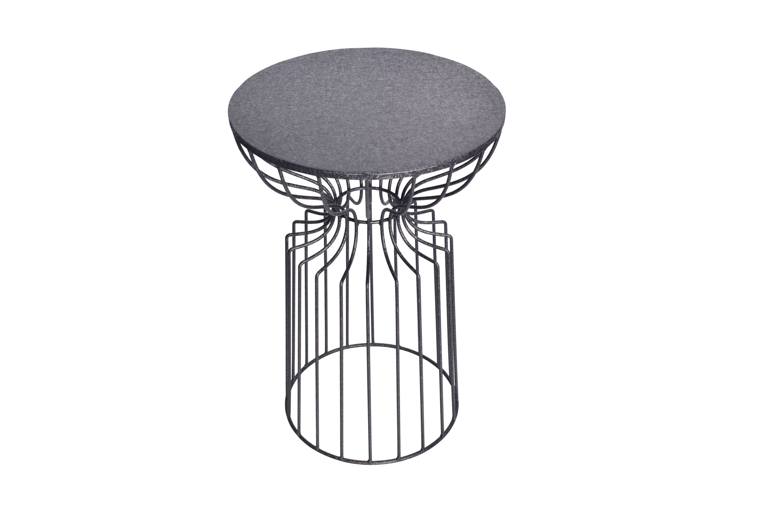 Estila Industriální kulatý příruční stolek Esme s designovou podstavou z tvarovaných kovových tyčí černá 52 cm