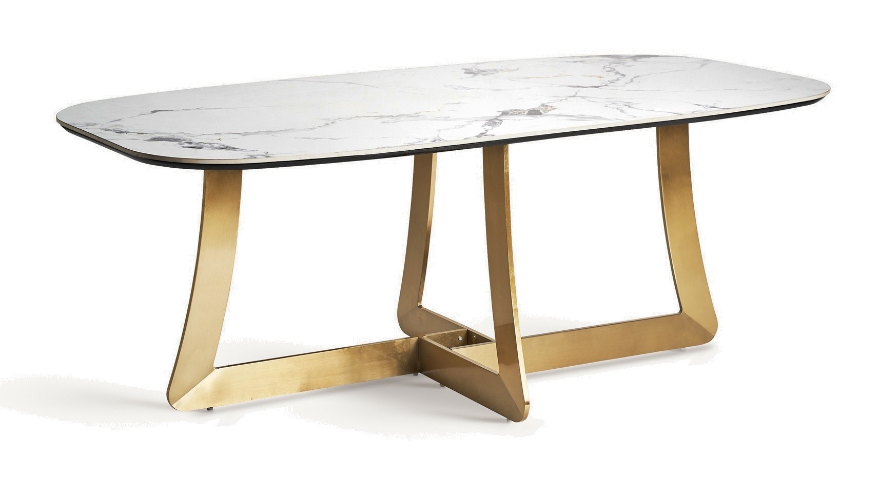 Levně Estila Luxusní obdélníkový stůl Tulipa v art deco stylu s vrchní deskou z bílého mramoru a zlatými nožičkami 200 cm