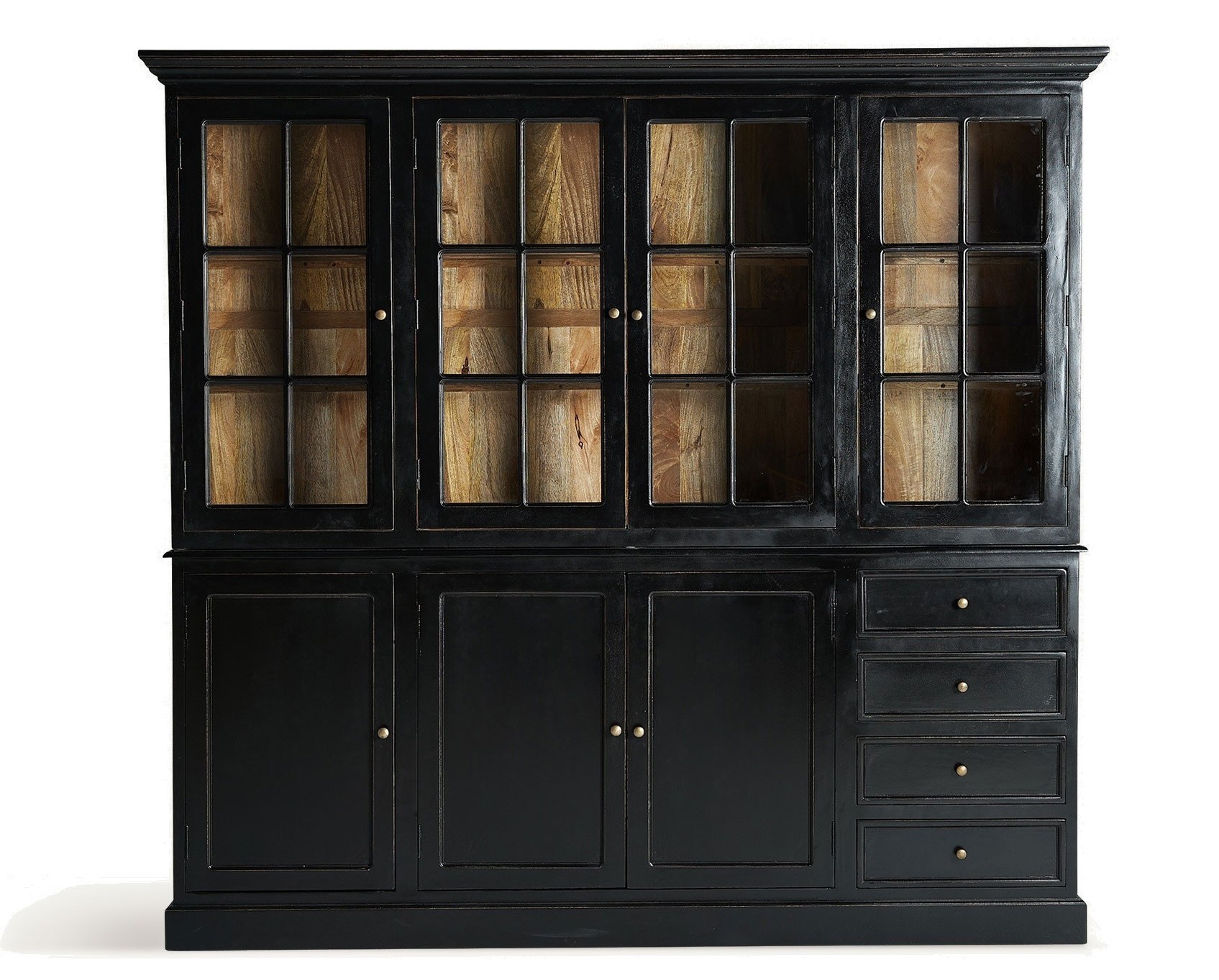 Levně Estila Luxusní černá vintage čtyřdveřová vitrína Zena Noir se skříňkami a šuplíky ve spodní části 205 cm